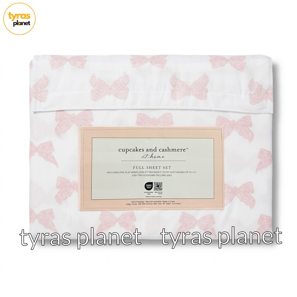Cupcakes and Cashmere Full Sheet Set Pink Lace Bow 4pc Microfiber Bedding New